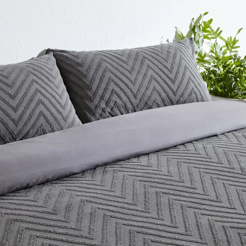 Chevron Single Duvet Set - Charcoal, Cotton