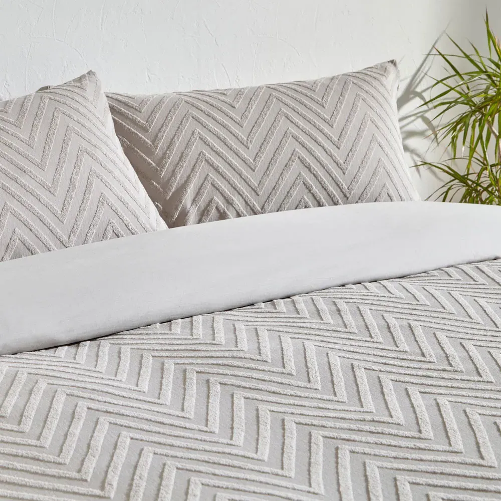 Chevron Single Duvet Set - Stone, Cotton