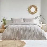Chevron Single Duvet Set - Stone, Cotton