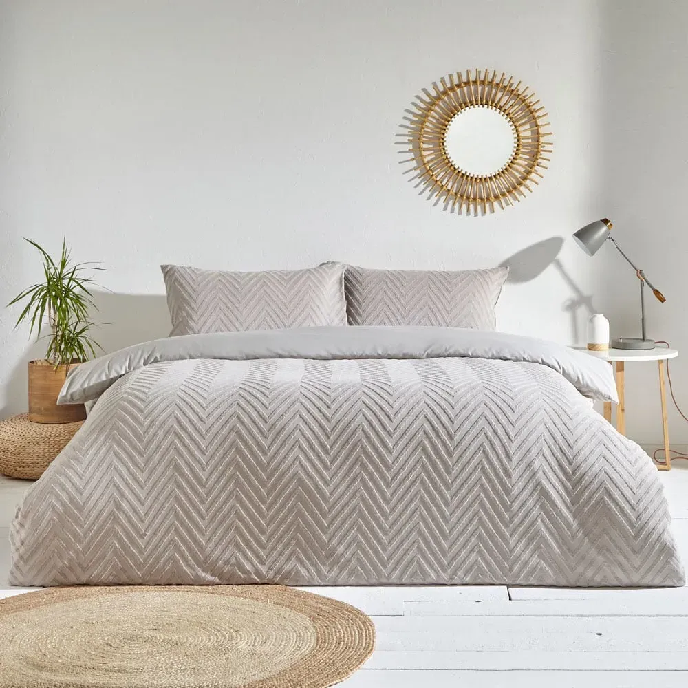 Chevron Single Duvet Set - Stone, Cotton image