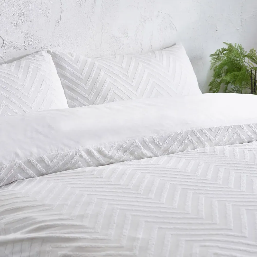 Chevron Single Duvet Set - White, Cotton