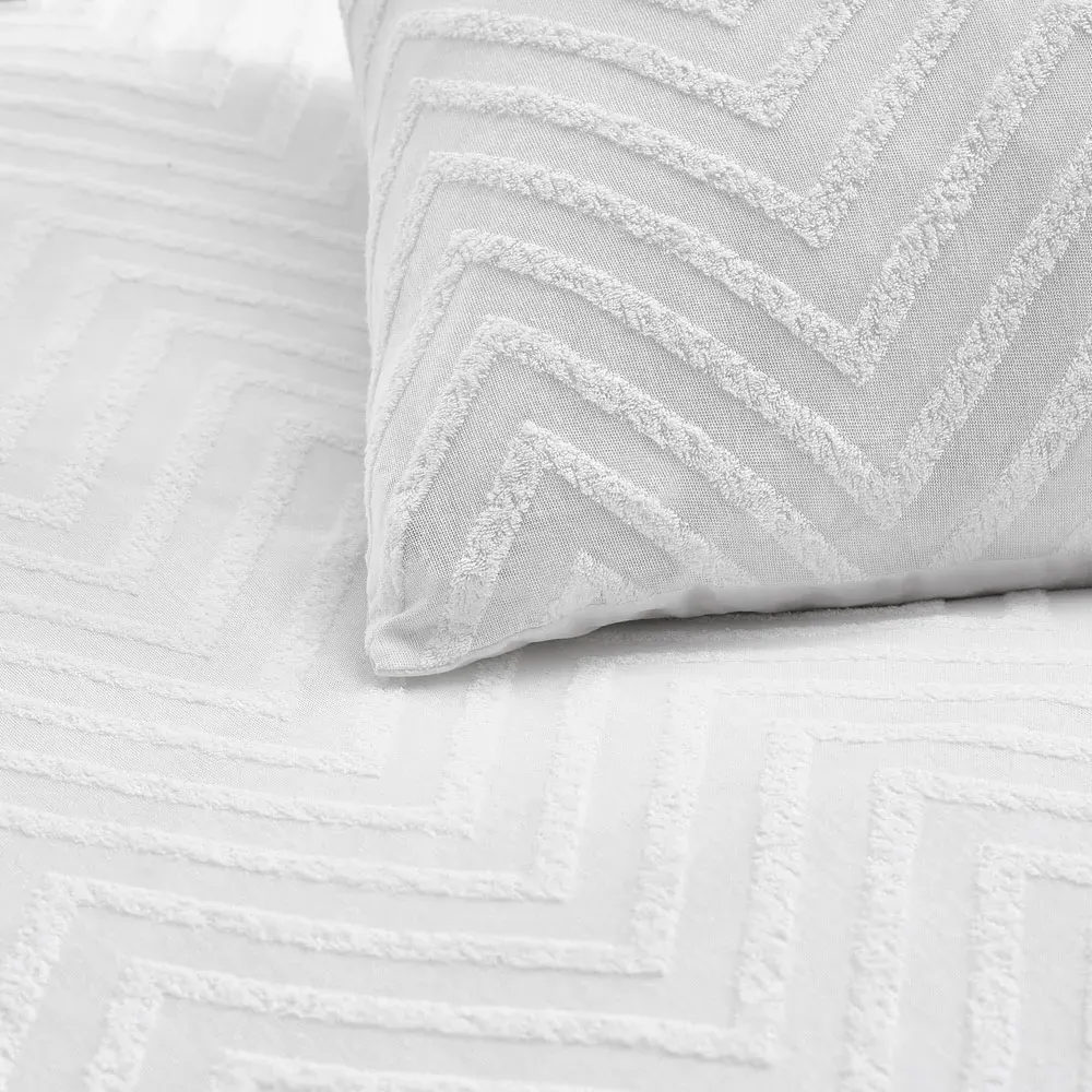 Chevron Single Duvet Set - White, Cotton