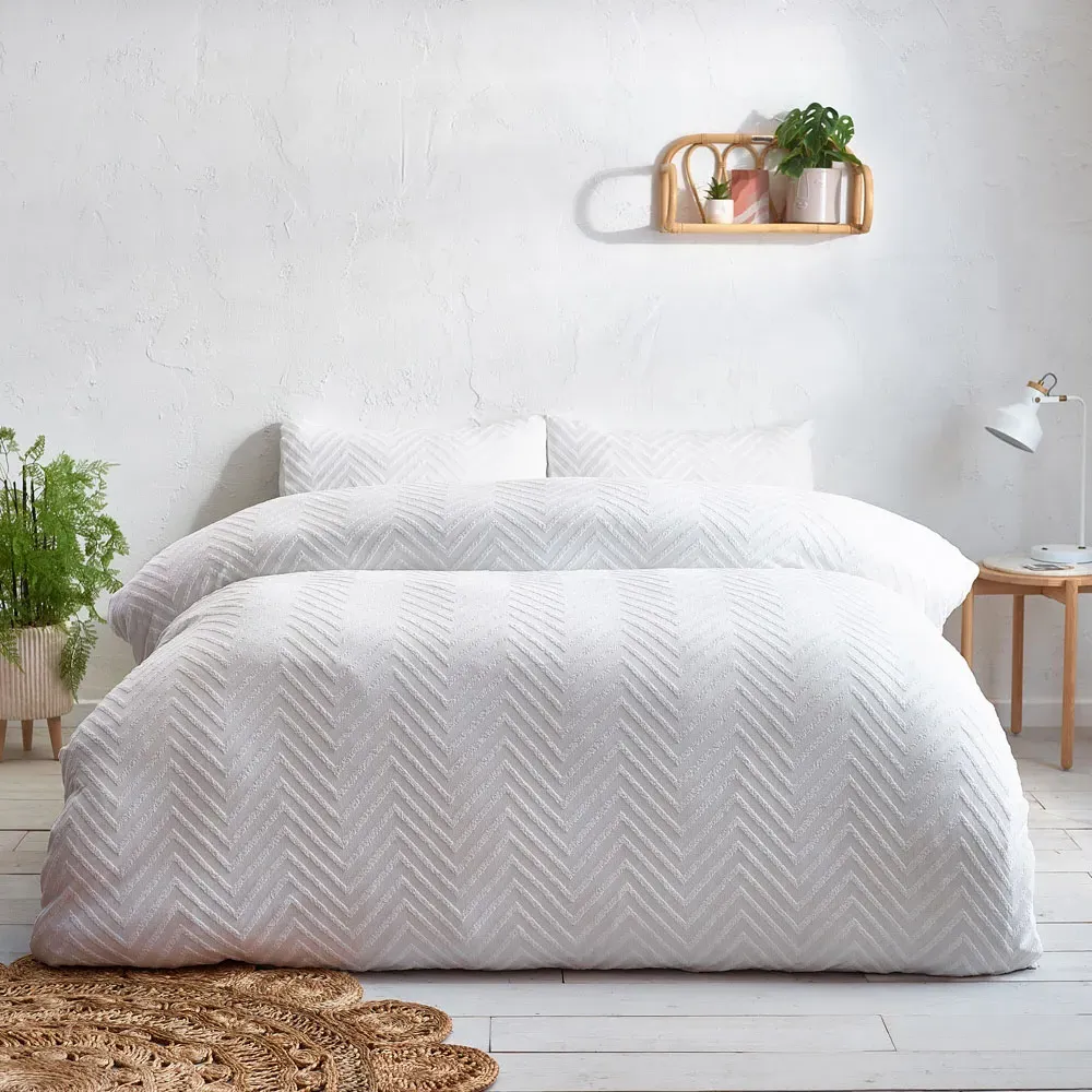 Chevron Single Duvet Set - White, Cotton
