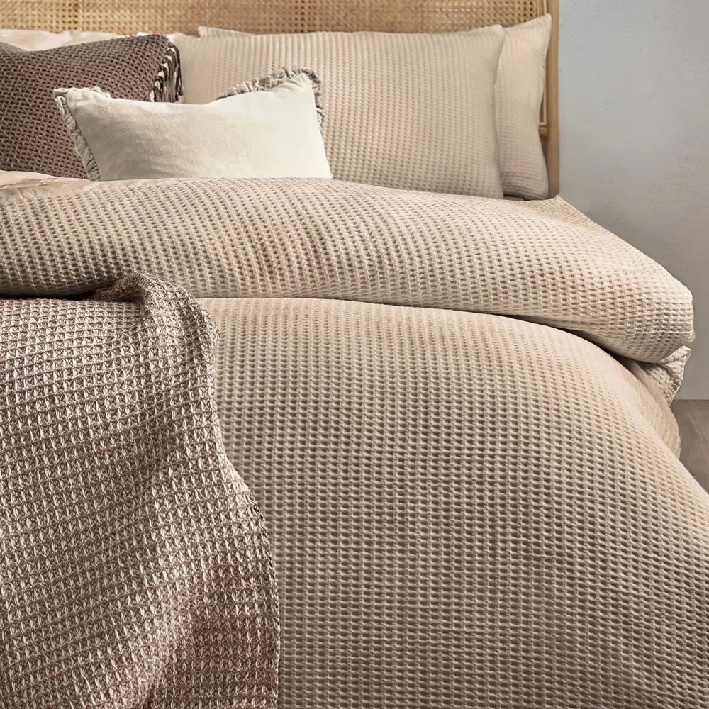 Double Chunky Waffle Duvet Set - Cream, Cotton