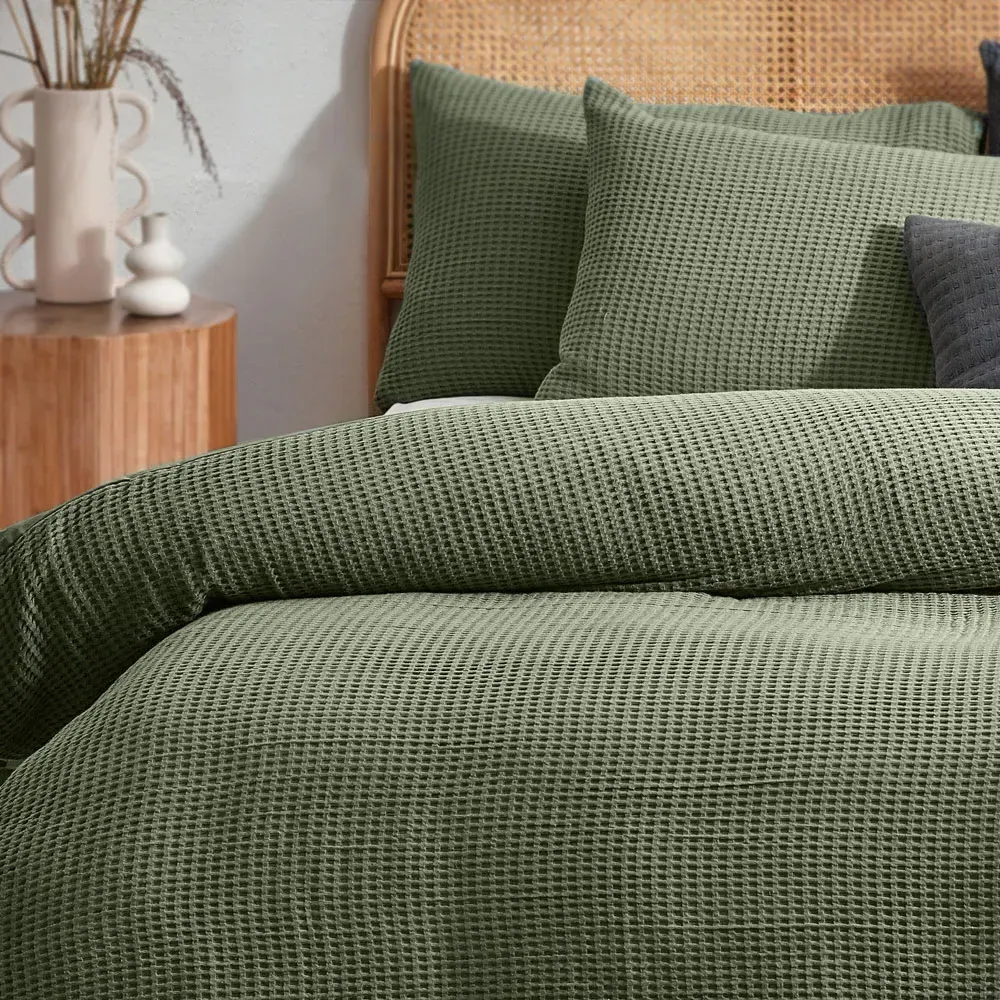 Double Chunky Waffle Duvet Set - Eucalyptus, Cotton