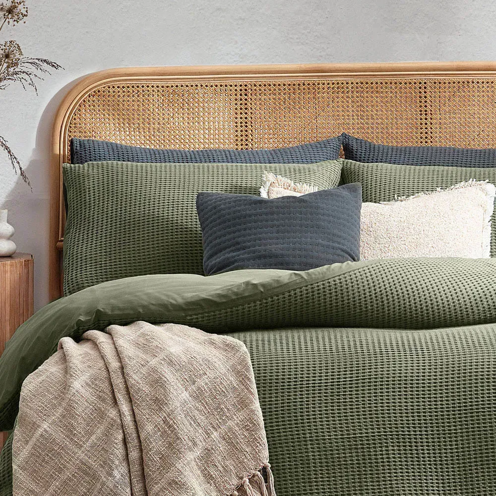 Double Chunky Waffle Duvet Set - Eucalyptus, Cotton