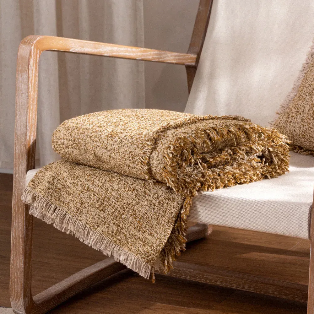 Doze Woven Fringed Throw - Biscuit, Boucle