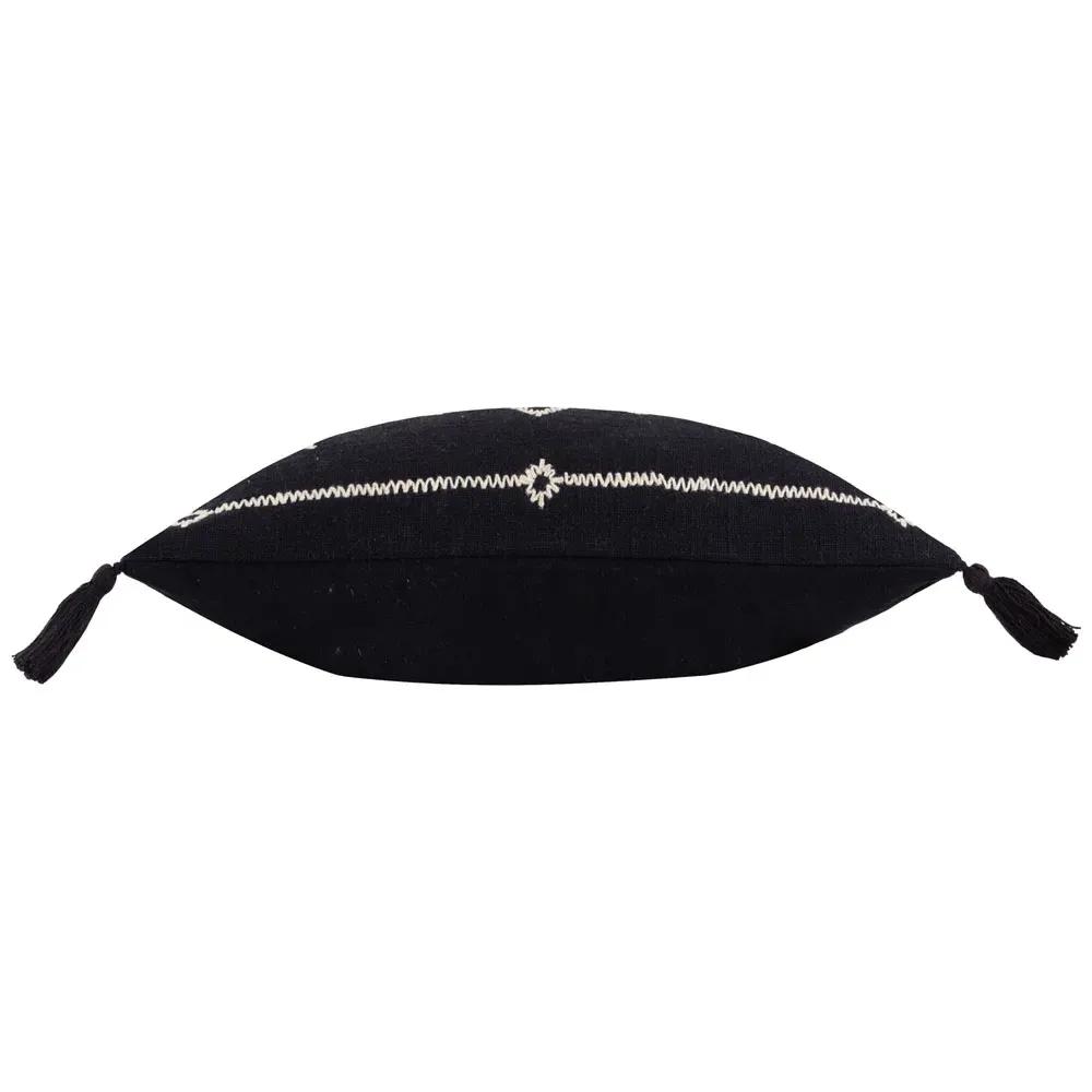 Folis Embroidered Cushion - Black, Cotton