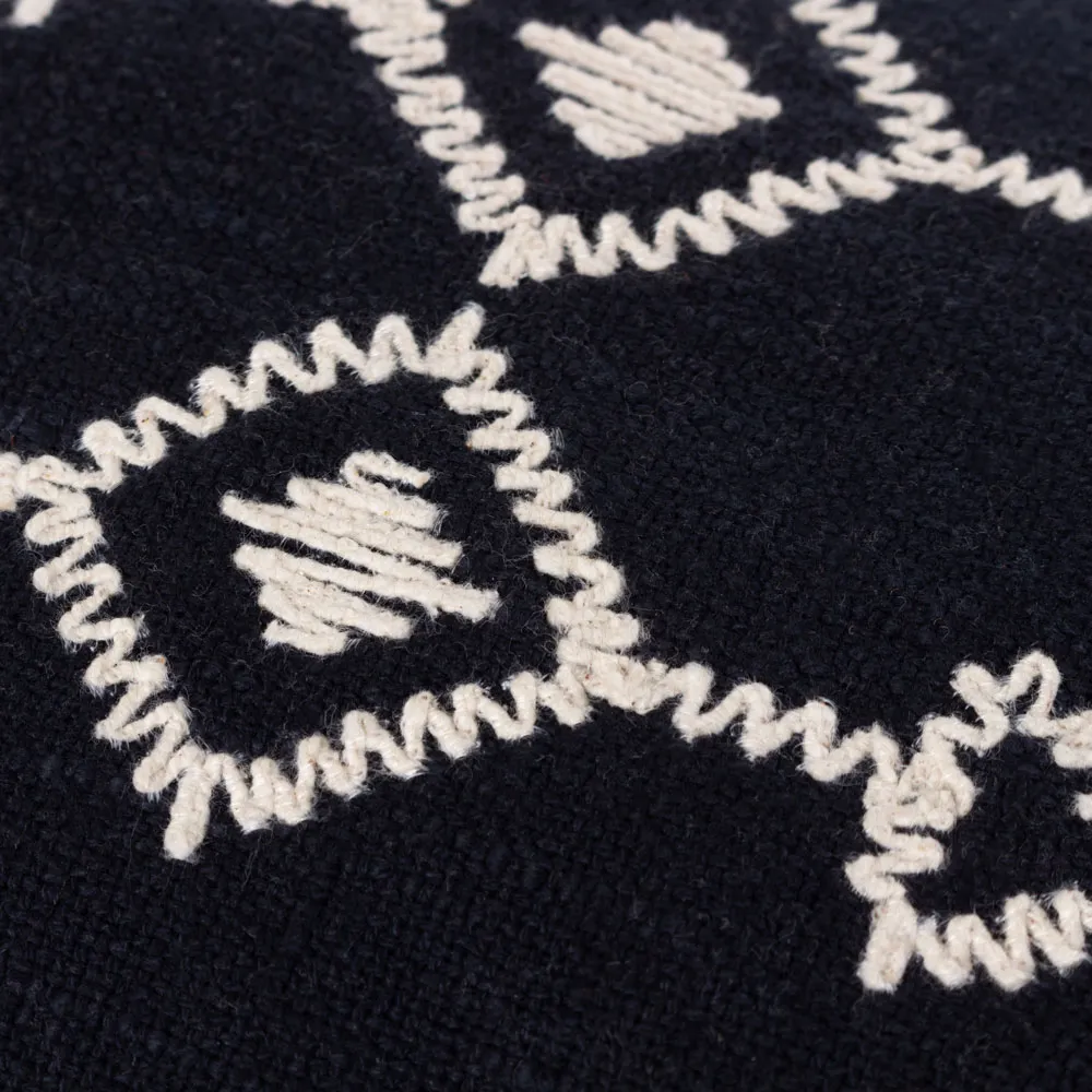 Folis Embroidered Cushion - Black, Cotton