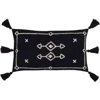 Folis Embroidered Cushion - Black, Cotton