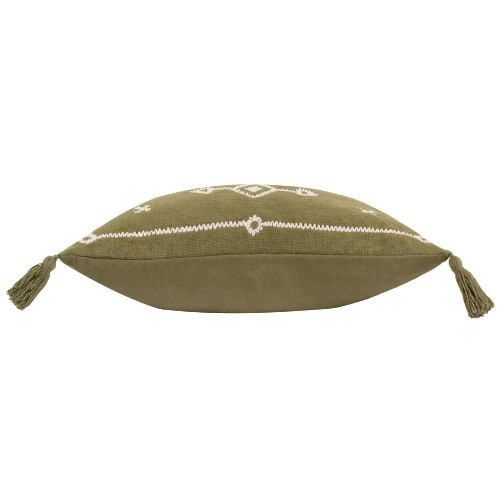 Folis Embroidered Cushion - Khaki, Cotton