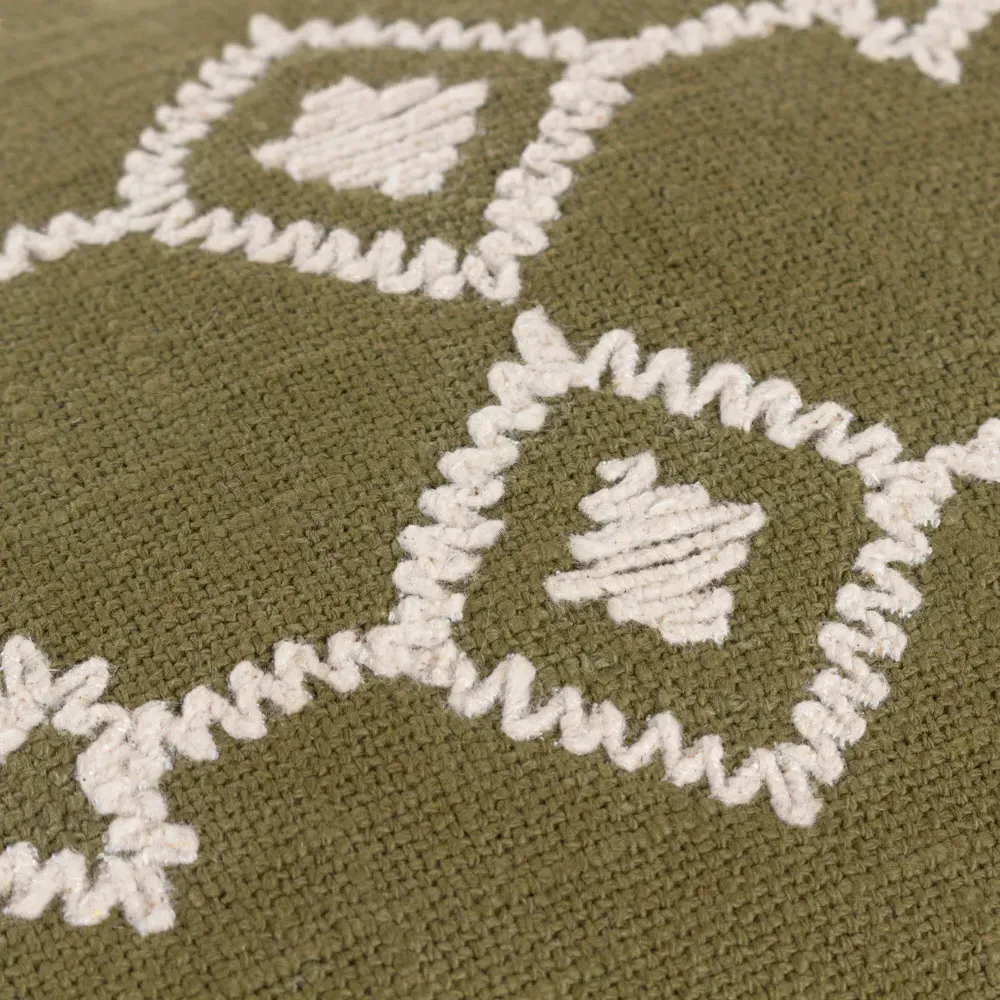 Folis Embroidered Cushion - Khaki, Cotton