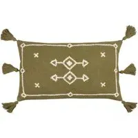 Folis Embroidered Cushion - Khaki, Cotton