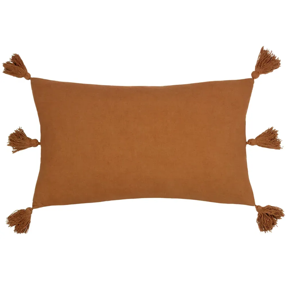 Folis Embroidered Cushion - Pecan, Cotton