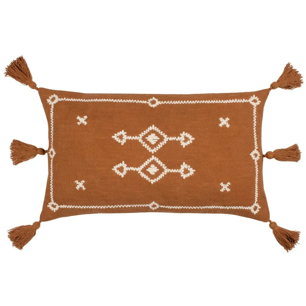 Folis Embroidered Cushion - Pecan, Cotton image