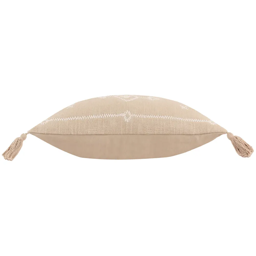Folis Embroidered Cushion - Stone, Cotton
