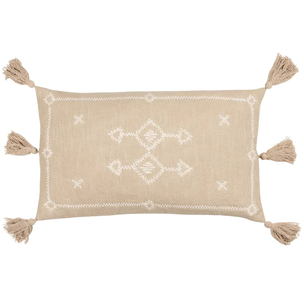 Folis Embroidered Cushion - Stone, Cotton