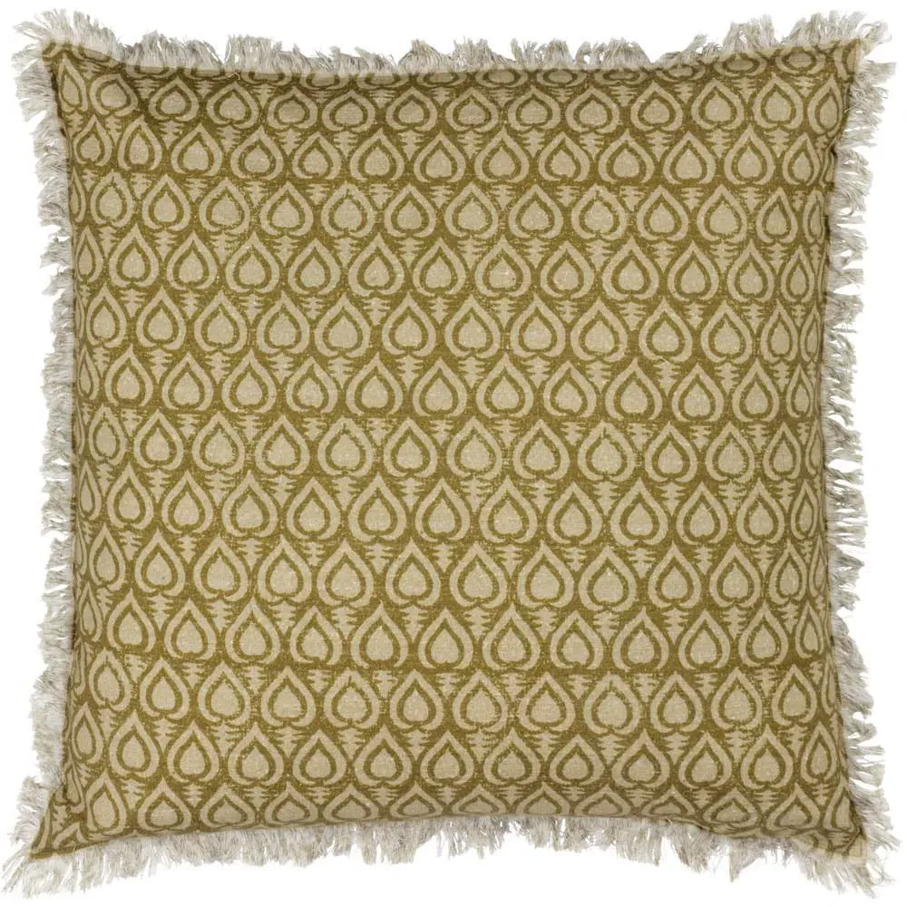Georgi Fringed Cushion - Green, Cotton