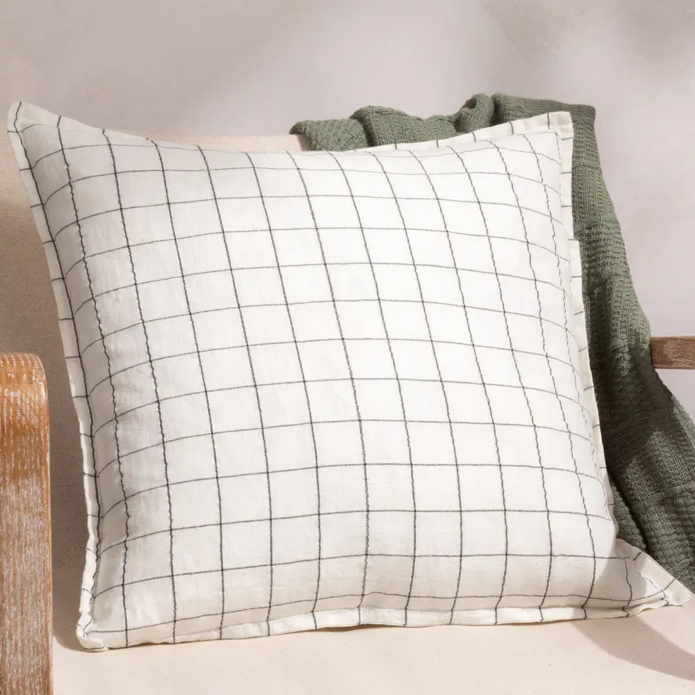 Grid Check Cushion - Cream, Linen