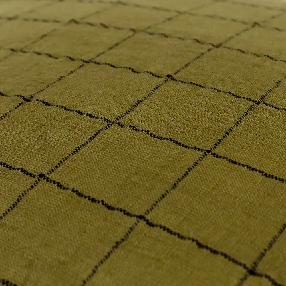 Grid Check Cushion - Green, Linen
