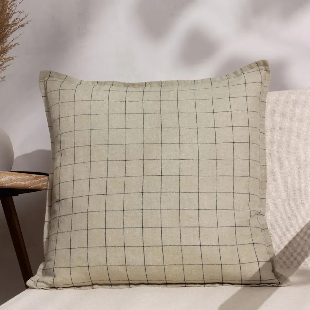 Grid Check Cushion - Stone