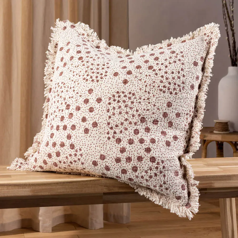 Hara Pecan Woven Fringed Cushion - Multi, Cotton