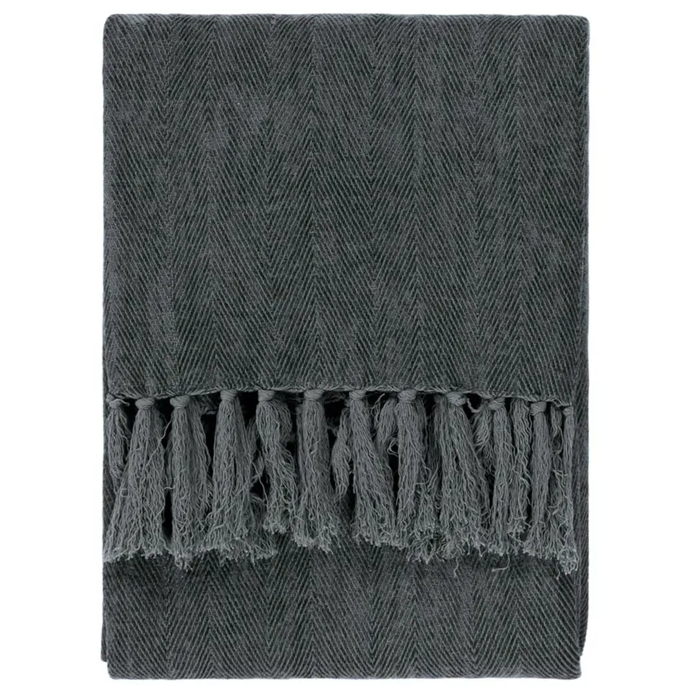 Harri Herringbone Fringed Throw - Dusk, Cotton image