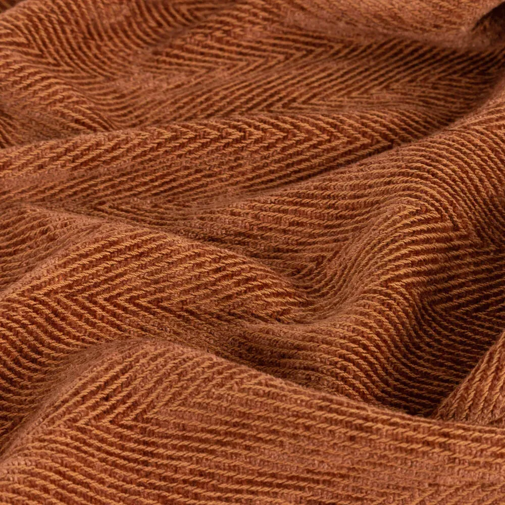 Harri Herringbone Fringed Throw - Ginger, Cotton