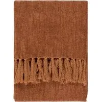 Harri Herringbone Fringed Throw - Ginger, Cotton