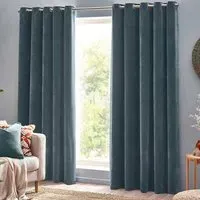 Heavy Chenille Velvet Eyelet Curtain - Blue