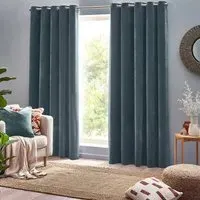 Heavy Chenille Velvet Eyelet Curtain - Blue