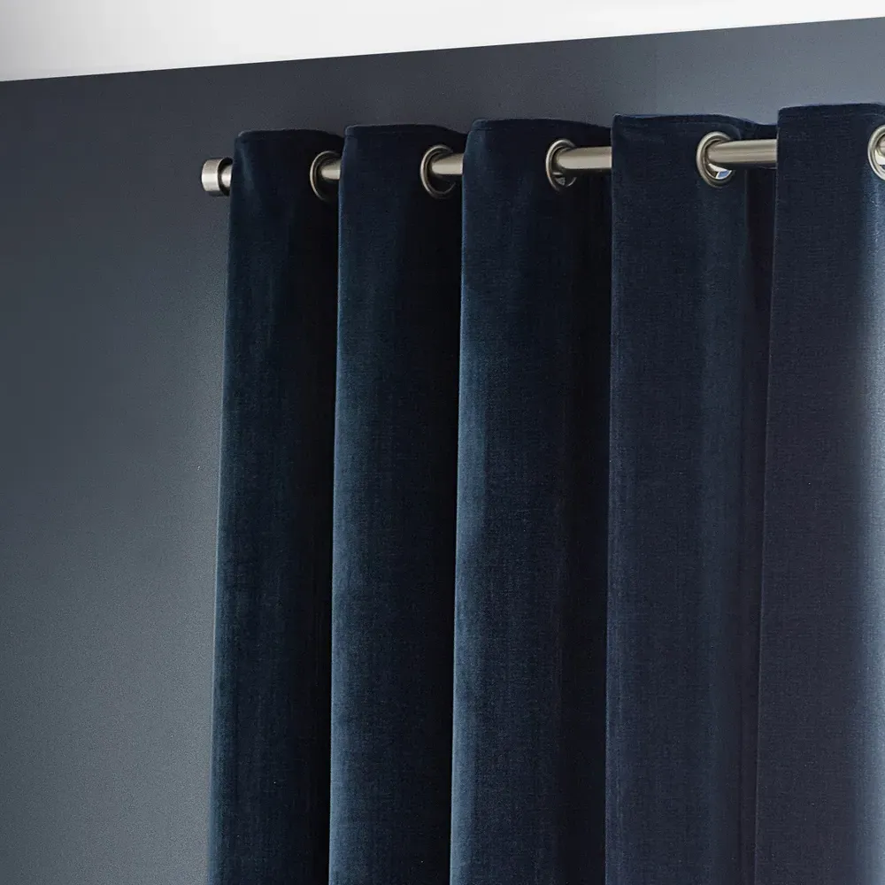 Heavy Chenille Velvet Eyelet Curtain - Blue
