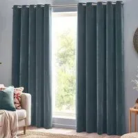 Heavy Chenille Velvet Eyelet Curtain - Blue