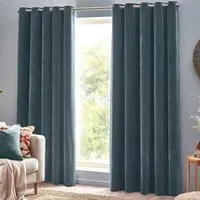 Heavy Chenille Velvet Eyelet Curtain - Blue