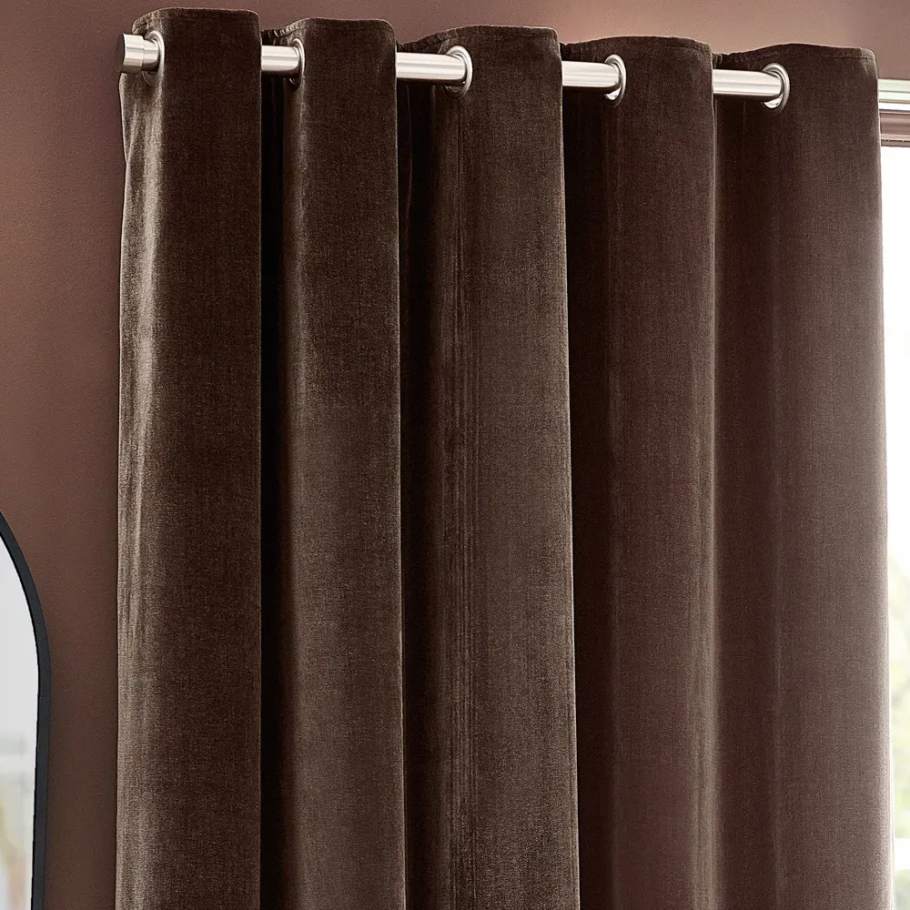 Heavy Chenille Velvet Eyelet Curtain - Brown