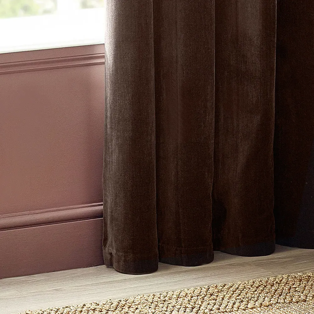 Heavy Chenille Velvet Eyelet Curtain - Brown