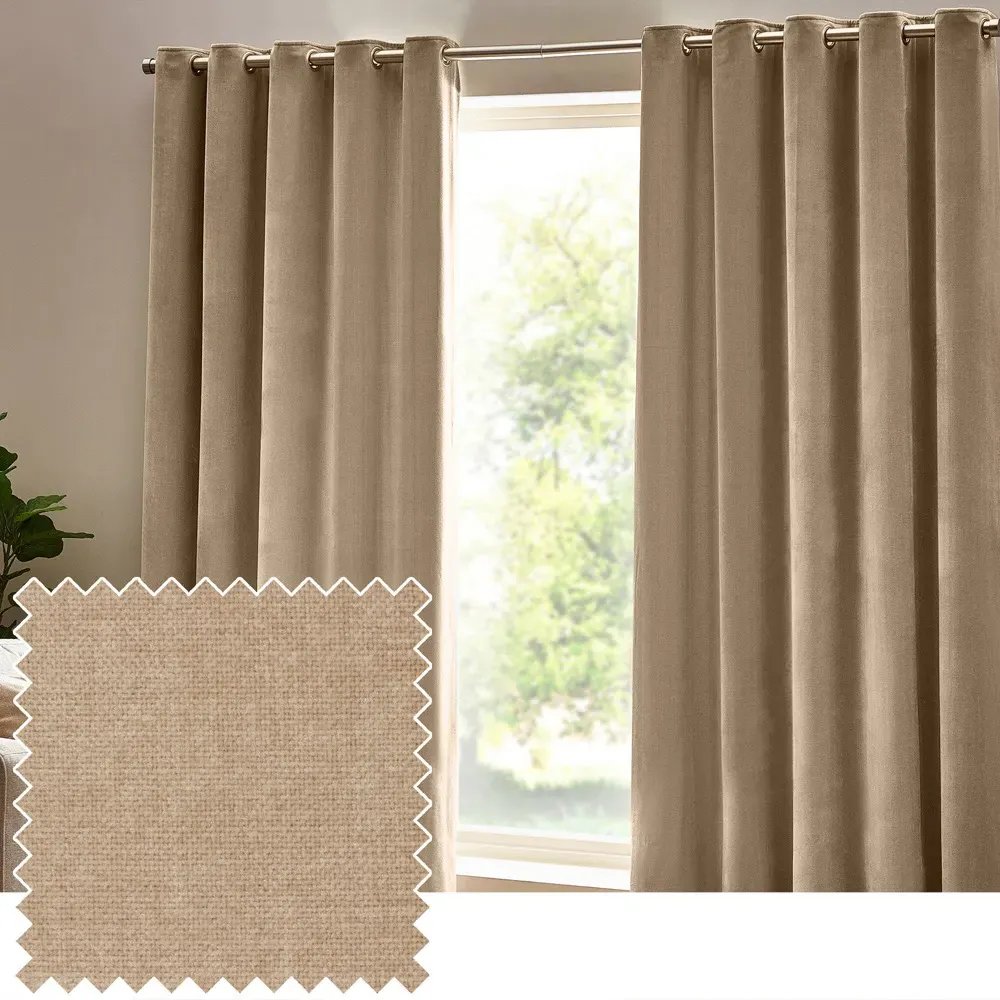 Heavy Chenille Velvet Eyelet Curtain - Cream