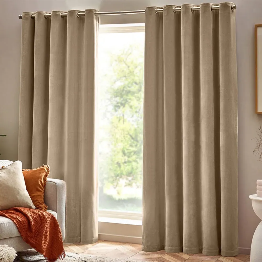 Heavy Chenille Velvet Eyelet Curtain - Cream
