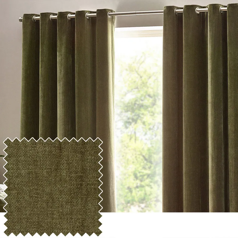 Heavy Chenille Velvet Eyelet Curtain - Green