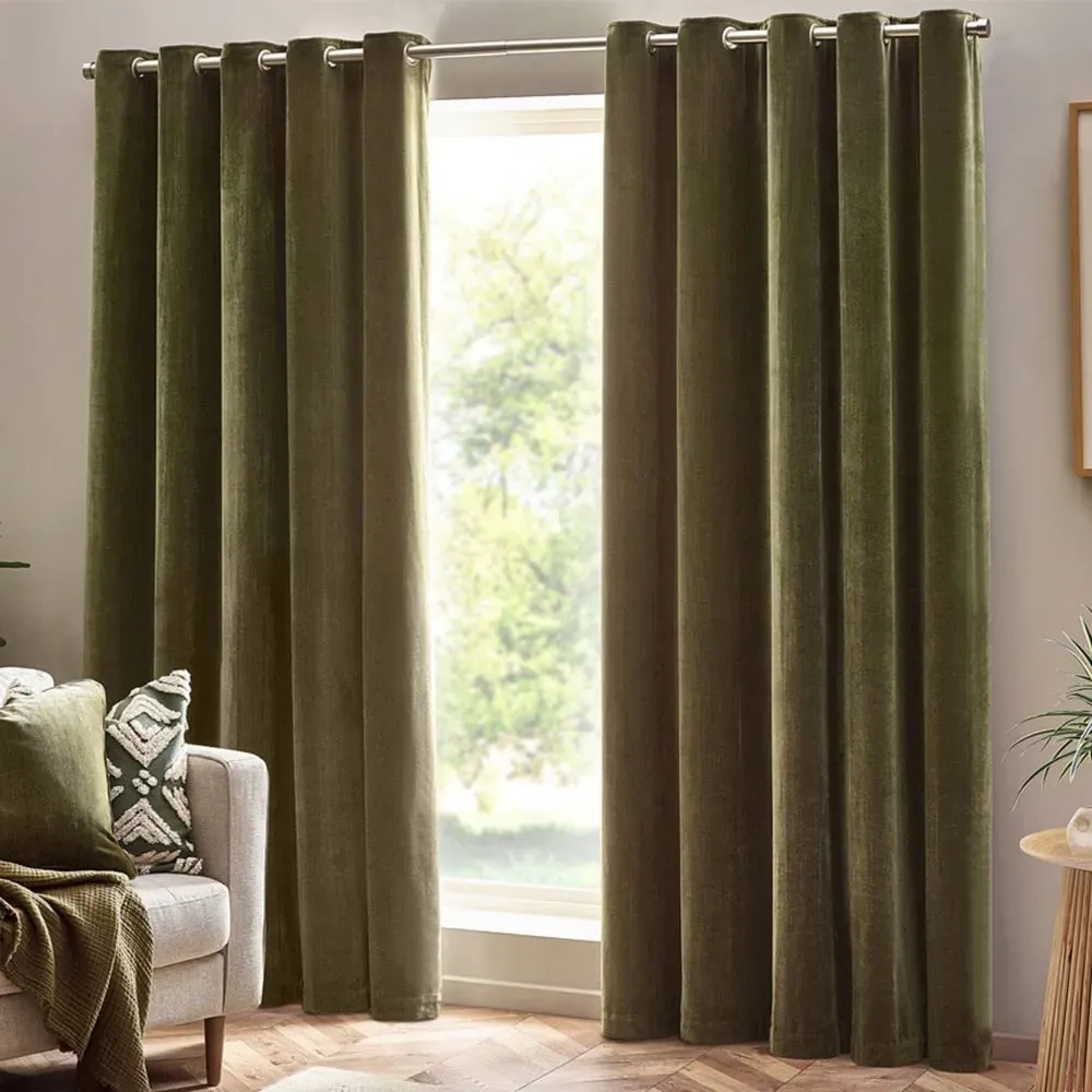 Heavy Chenille Velvet Eyelet Curtain - Green
