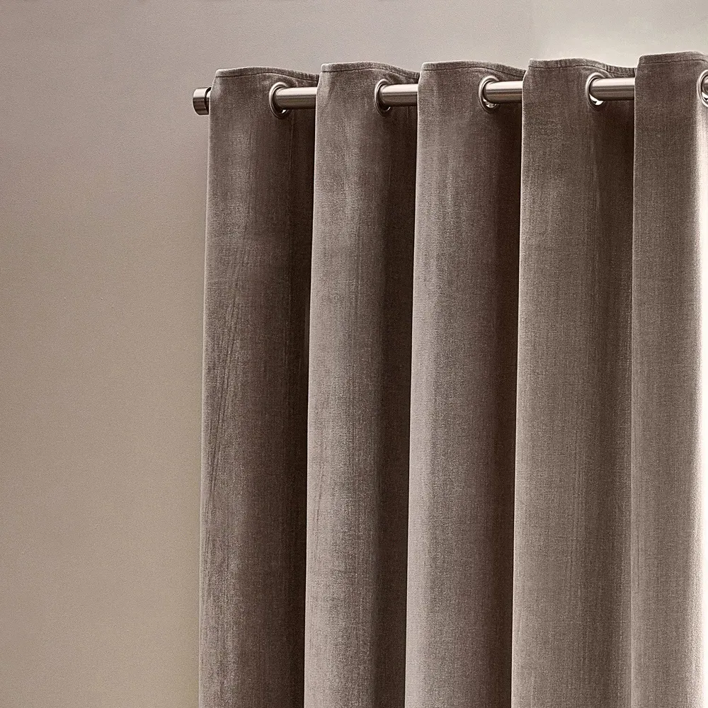 Heavy Chenille Velvet Eyelet Curtain - Greige