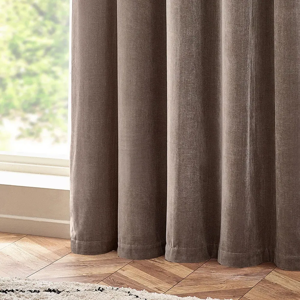 Heavy Chenille Velvet Eyelet Curtain - Greige