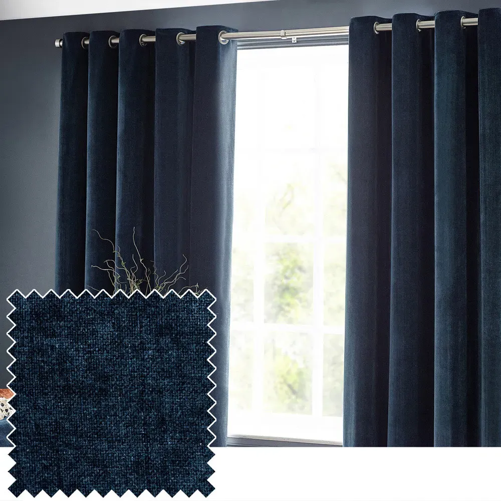 Heavy Chenille Velvet Eyelet Curtain - Navy