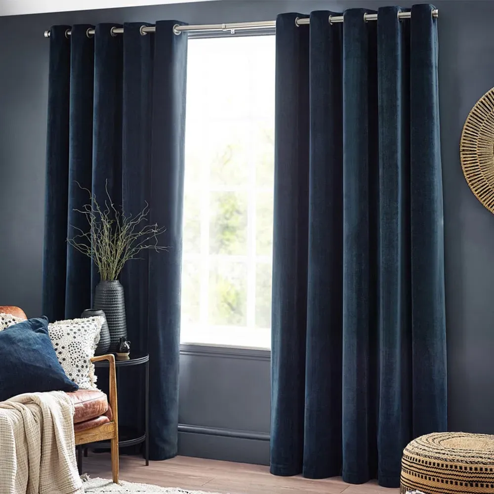 Heavy Chenille Velvet Eyelet Curtain - Navy