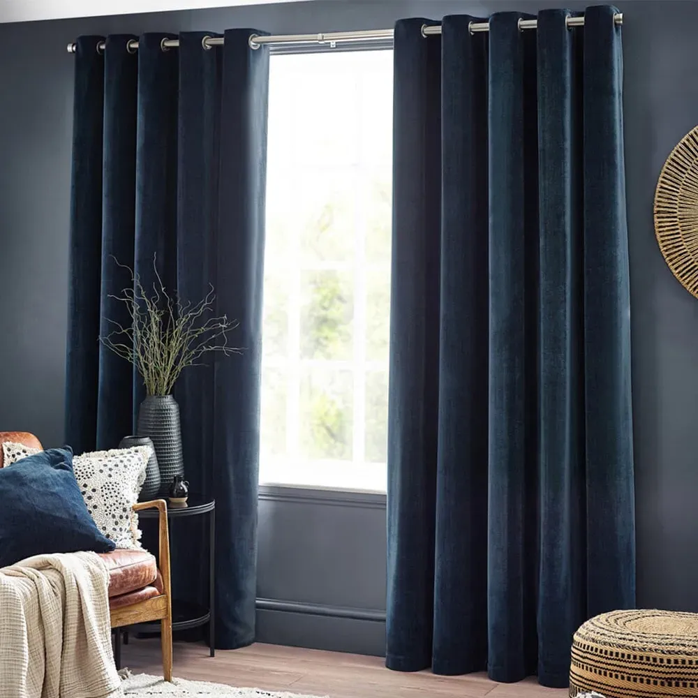 Heavy Chenille Velvet Eyelet Curtain - Navy
