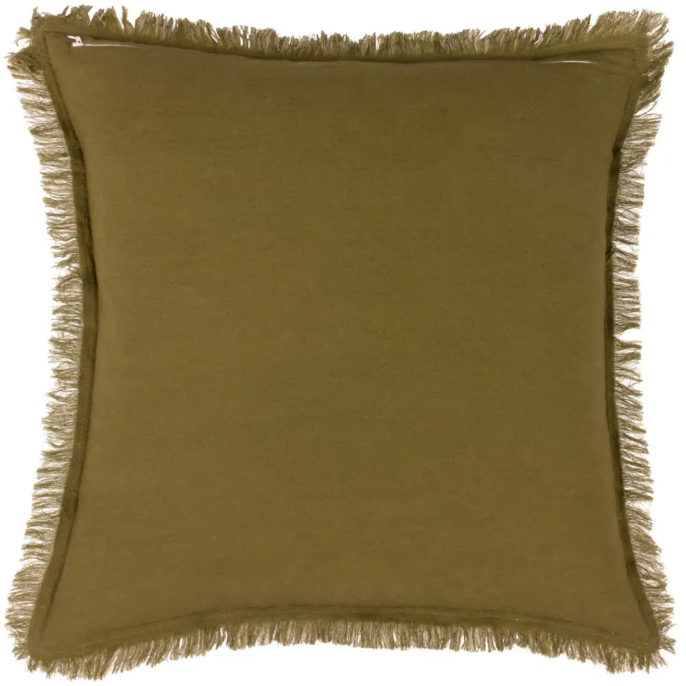 Jaye Fringed Cushion - Moss, Cotton Velvet
