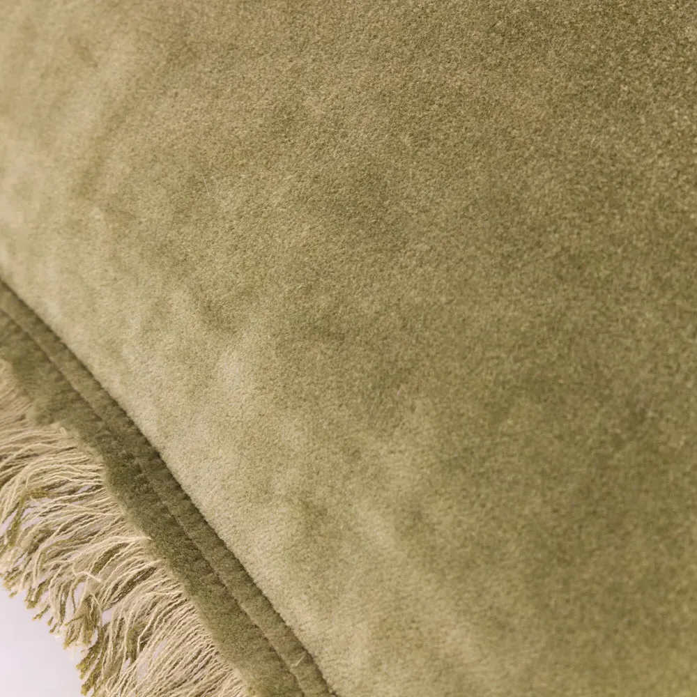 Jaye Fringed Cushion - Moss, Cotton Velvet