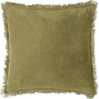 Jaye Fringed Cushion - Moss, Cotton Velvet