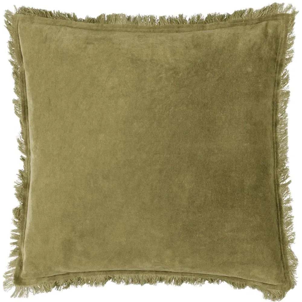Jaye Fringed Cushion - Moss, Cotton Velvet image