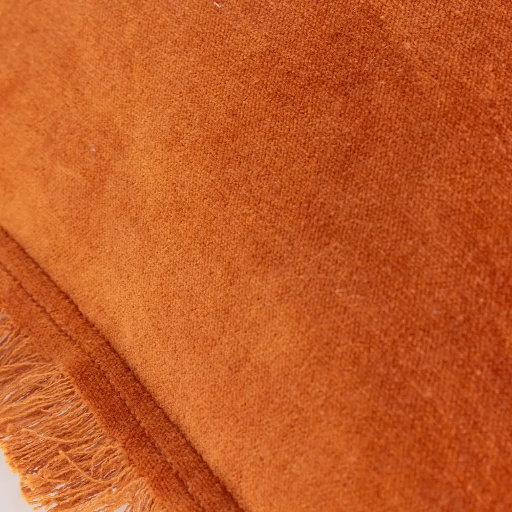 Jaye Fringed Cushion - Rust, Cotton Velvet